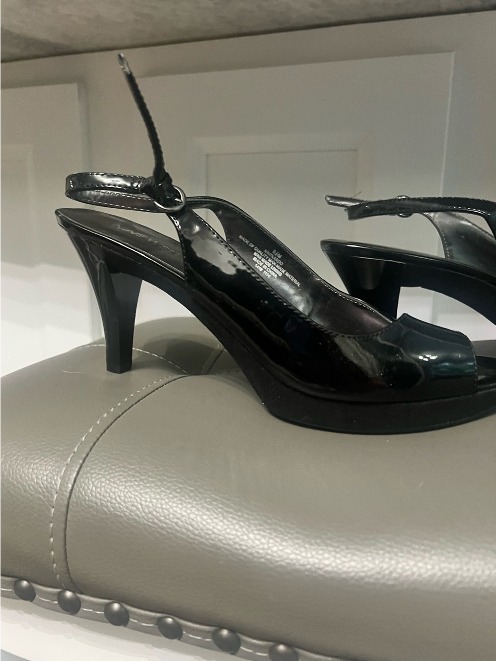 Nine West Black Patent Slingback Peep-Toe Heels